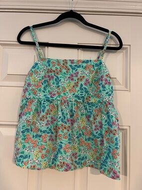 J.Crew Factory Green Floral Peplum Camisole Tie Back Adjustable Straps Size 8